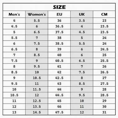 таблица с размери